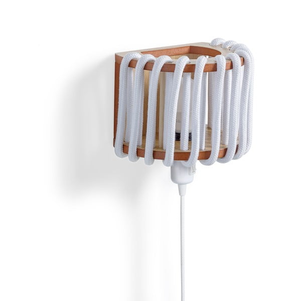 Biały kinkiet z drewnianą konstrukcją EMKO Macaron, dł. 20 cm-image-2