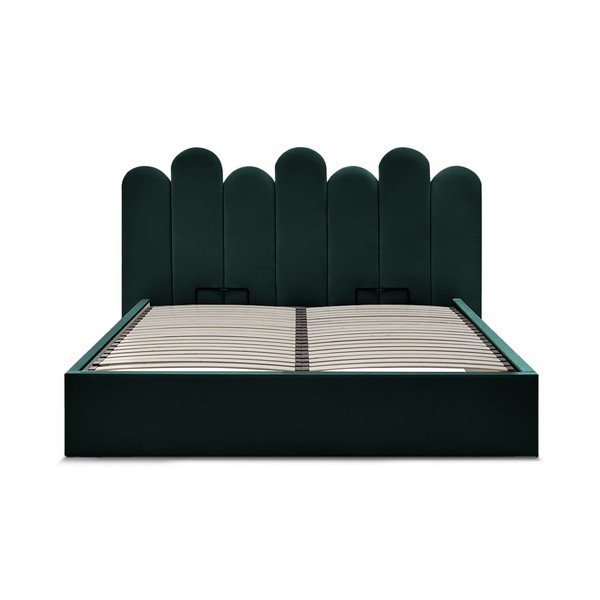 Zielone tapicerowane łóżko dwuosobowe ze schowkiem i stelażem 160x200 cm Badja – Bobochic Paris-image-3