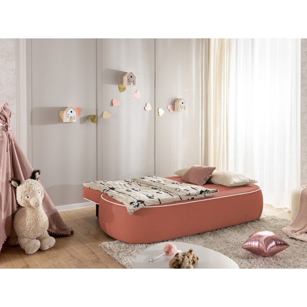 Różowa/jasnoszara aksamitna rozkładana/ze schowkiem sofa dla dzieci 210 cm Saga – Ropez-image-2