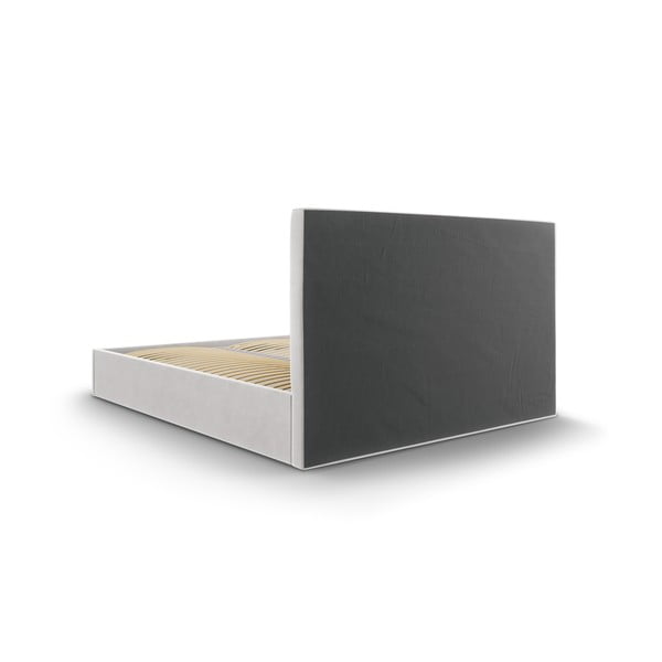 Jasnoszare tapicerowane łóżko dwuosobowe ze schowkiem ze stelażem 160x200 cm Juniper – Mazzini Beds-image-4