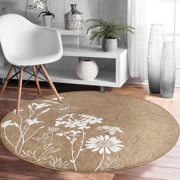 Jasnobrązowy okrągły dywan odpowiedni do prania i robotów sprzątających ø 120 cm Comfort – Mila Home-image-3