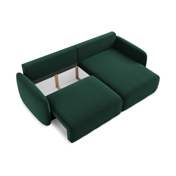 Ciemnozielony aksamitny rozkładany/ze schowkiem narożnik (prawostronny/z szezlongiem) Kalena – Makamii-image-4