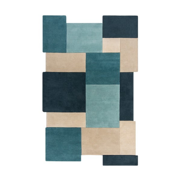 Niebiesko-beżowy dywan wełniany 180x120 cm Abstract Collage – Flair Rugs