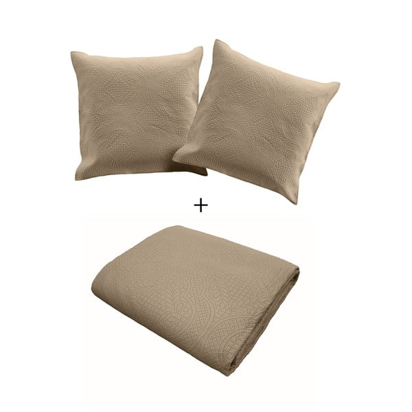 Beżowy pikowany zestaw narzuty na łóżko i poszewki na poduszkę z mikrowłókna 240x220 cm Romane – douceur d'intérieur-image-2