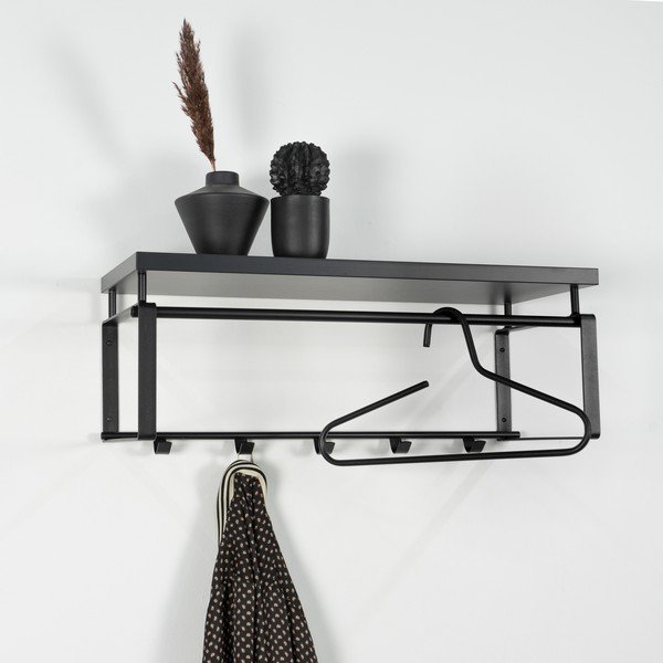 Czarny metalowy wieszak ścienny z półką 70 cm Rex – Spinder Design-image-1