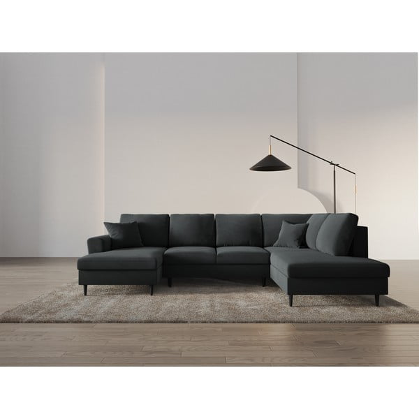 Ciemnoszary aksamitny rozkładany narożnik ze schowkiem (prawostronny/w kształcie litery U) Kyoto – Cosmopolitan Design-image-2