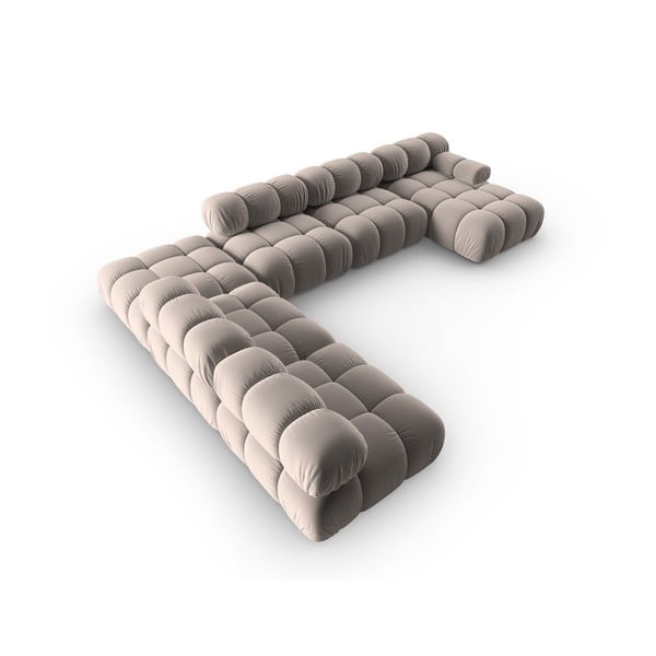 Jasnobrązowy aksamitny narożnik modułowy (lewostronny/w kształcie litery U) Bellis – Micadoni -image-4