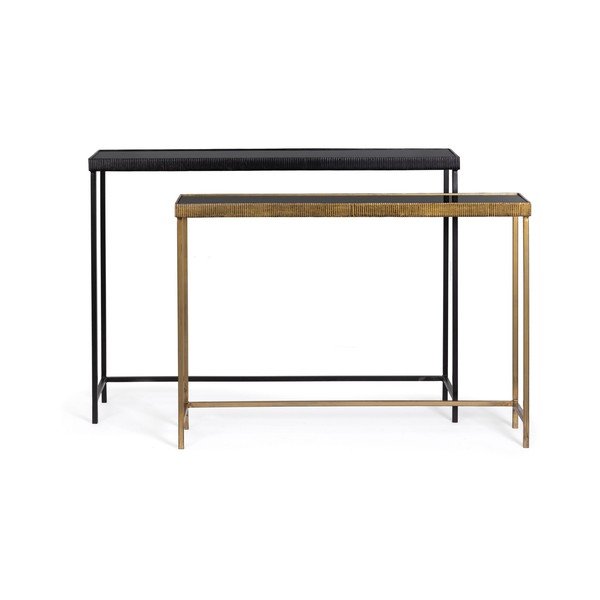 Konsole w czarno-złotym kolorze ze szklanym blatem zestaw 2 szt. 26x107 cm Yamir – Bizzotto