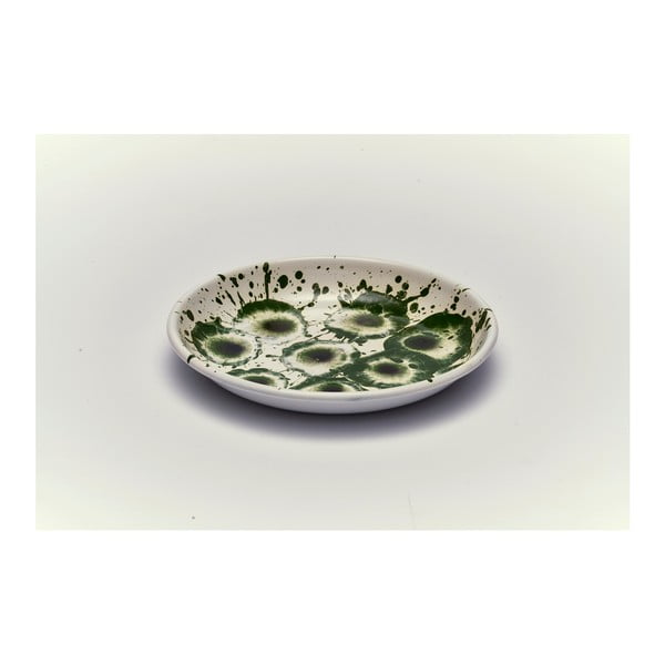 Zielono-biały talerz emaliowany Kapka Floral Madness, Ø 19 cm