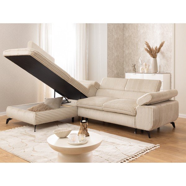 Beżowy sztruksowy narożnik (lewostronny/w kształcie litery L) Marbeya  – Ropez-image-4