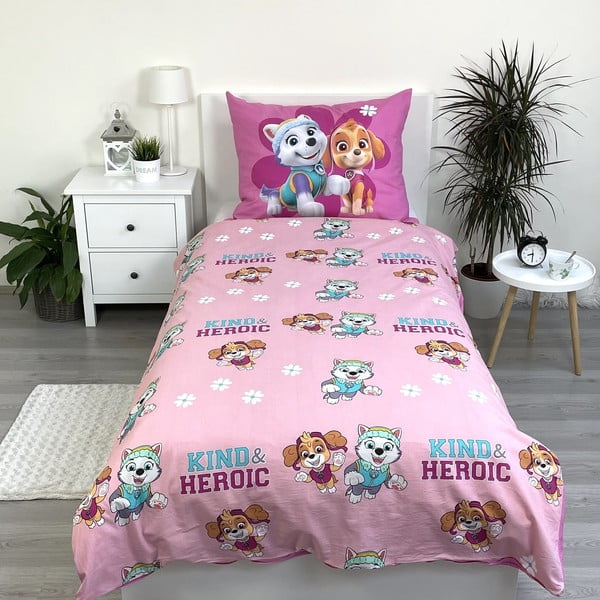 Różowa bawełniana pościel dziecięca jednoosobowa 140x200 cm Paw Patrol "Heroic" – Jerry Fabrics-image-2