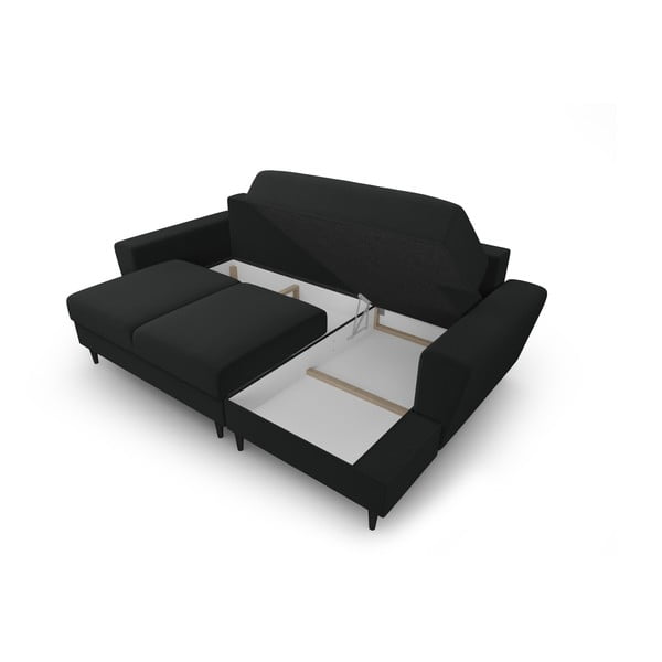 Czarny aksamitny rozkładany narożnik ze schowkiem (prawostronny/z szezlongiem) Kyoto – Cosmopolitan Design-image-3