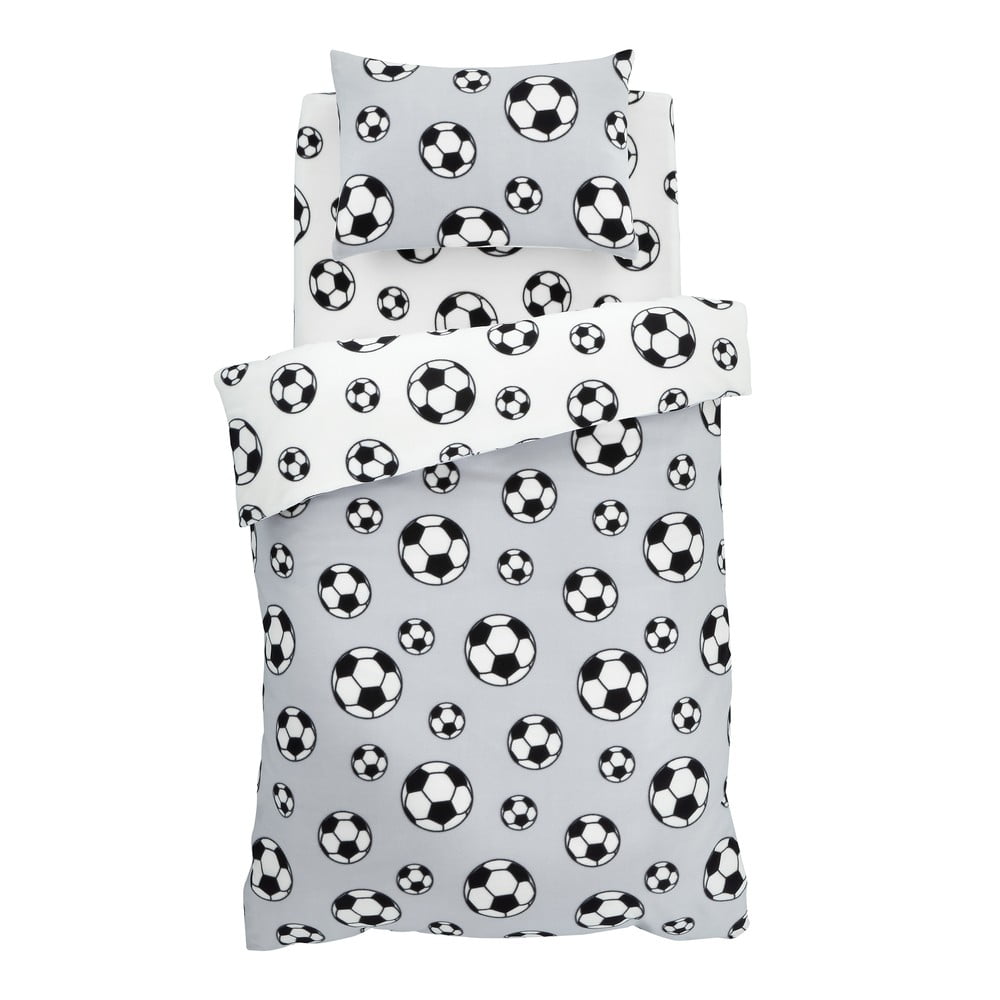 Jasnoszara polarowa pościel dziecięca dwuosobowa 200x200 cm Football – Catherine Lansfield