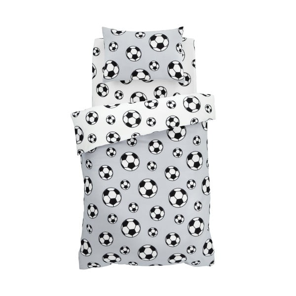 Jasnoszara polarowa pościel dziecięca dwuosobowa 200x200 cm Football – Catherine Lansfield