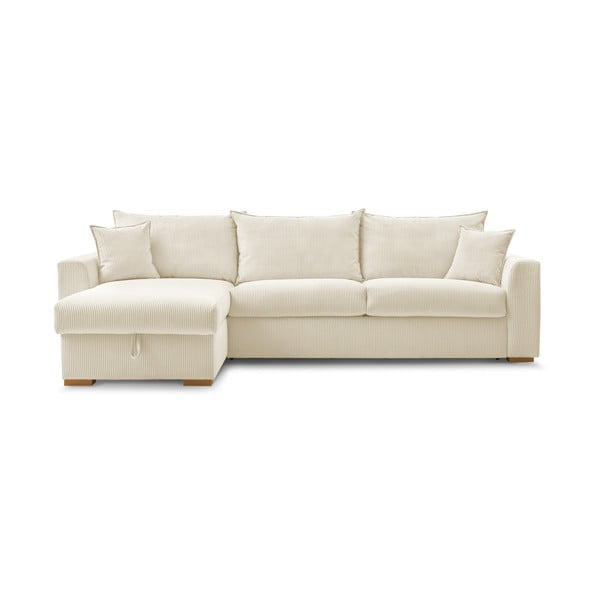 Kremowy sztruksowy rozkładany narożnik (strona zmienna) Augustin – Bobochic Paris