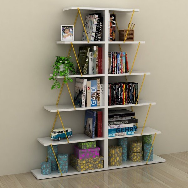 Biały regał z żółtymi elementami Rafevi Tars Mini-image-3