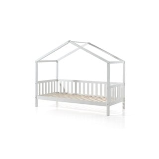 Białe dziecięce łóżko w kształcie domku z drewna sosnowego Vipack Dallas, 90x200 cm