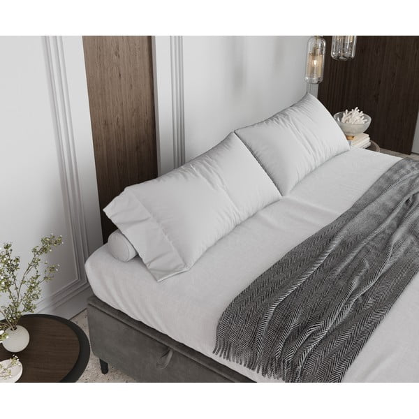 Jasnoszare tapicerowane łóżko dwuosobowe ze schowkiem 160x200 cm Tate – Maison de Rêve-image-4