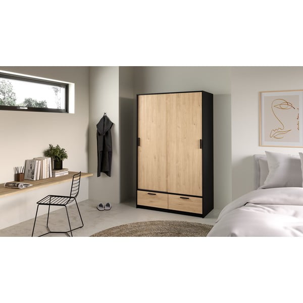 Czarno-naturalna szafa w dekorze dębu z drzwiami przesuwnymi 121x200 cm Line – Tvilum-image-4