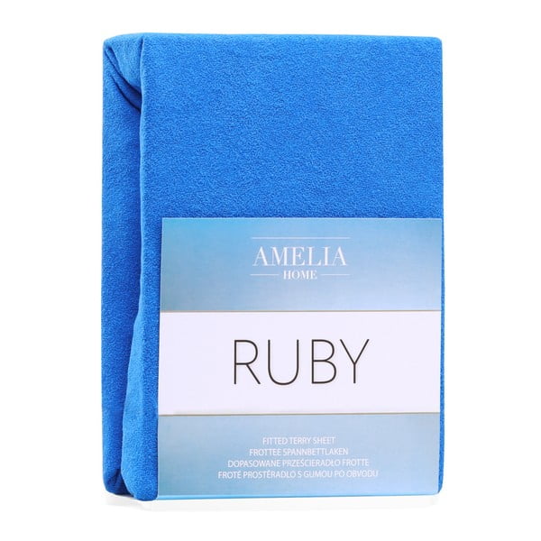 Niebieskie elastyczne prześcieradło dwuosobowe AmeliaHome Ruby Blue, 180-220x200 cm-image-2