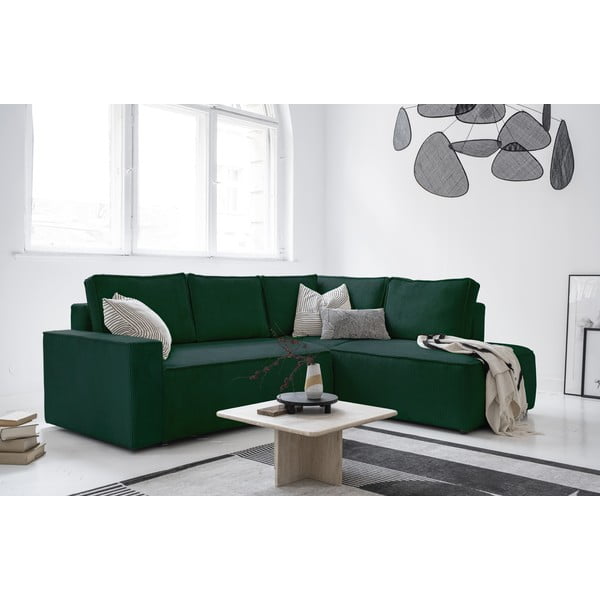 Ciemnozielony sztruksowy rozkładany narożnik (prawostronny) Brave Dave – Miuform-image-3