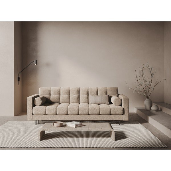 Beżowa rozkładana sofa ze schowkiem z materiału bouclé 222 cm Bali – Cosmopolitan Design-image-1