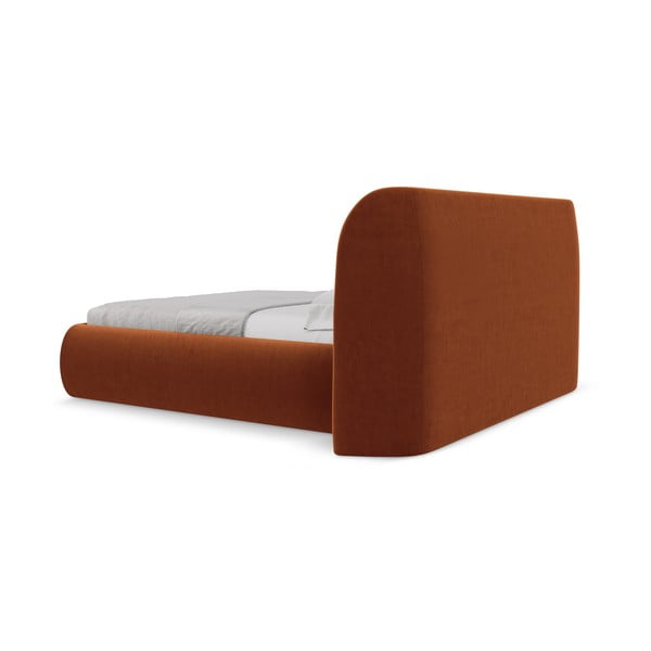 Tapicerowane łóżko dwuosobowe w kolorze terakoty ze schowkiem i stelażem 160x200 cm Hauke – Makamii-image-4