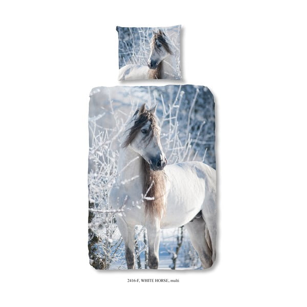 Flanelowa dziecięca pościel jednoosobowa Good Morning White Horse, 140x200 cm
