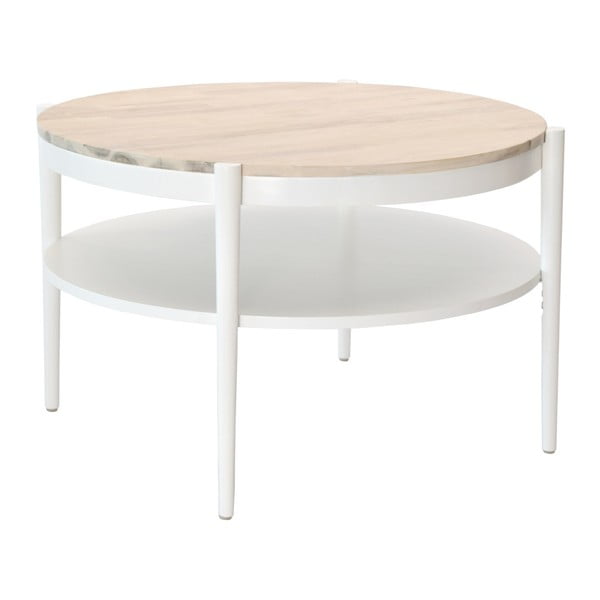 Biały stolik z drewnianym blatem RGE Olive, ⌀ 82 cm