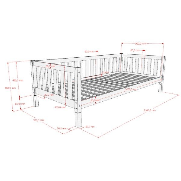 Łóżko dziecięce z litego drewna sosnowego ze stelażem 90x200 cm w naturalnym kolorze Dallas – Vipack-image-4