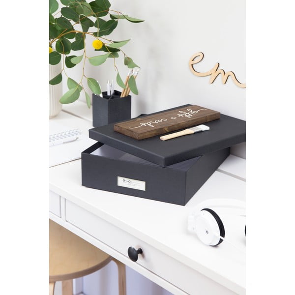 Ciemnoszare pudełko na dokumenty z etykietą Bigso Box of Sweden Oskar, A4-image-1