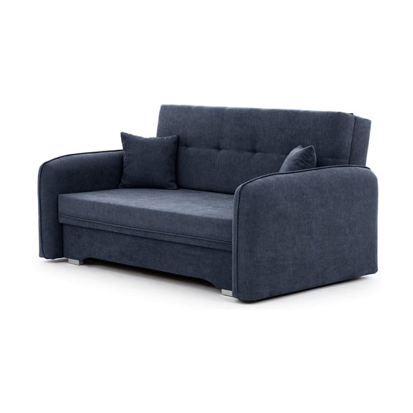 Ciemnoniebieska rozkładana/ze schowkiem sofa z tkaniny szenilowej 155 cm Laine – ELTAP