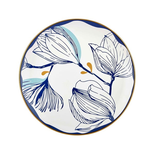 Zestaw 6 białych porcelanowych talerzy w niebieskie kwiatki Mia Bloom, ⌀ 26 cm