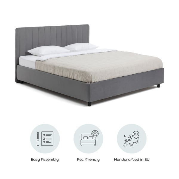 Szare tapicerowane łóżko dwuosobowe ze schowkiem i stelażem 160x200 cm Myra Slim Line – Bonami Selection-image-4