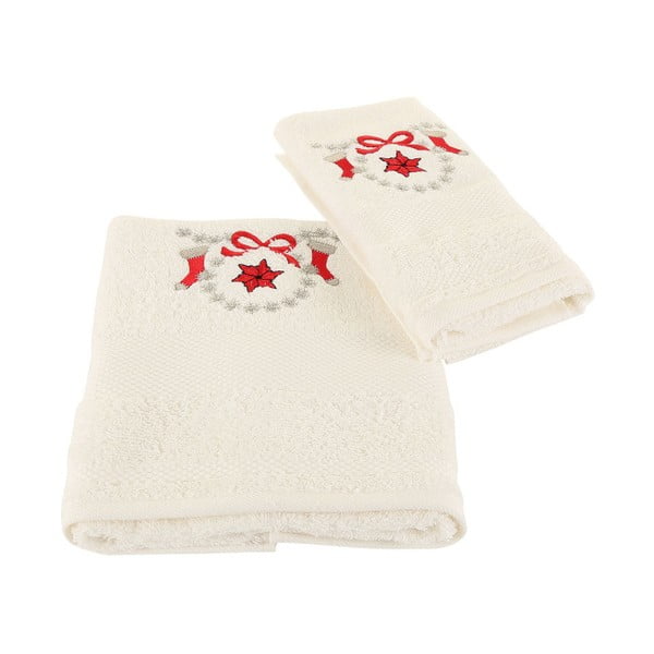 Świąteczny zestaw białego małego i dużego ręcznika Corap-image-1