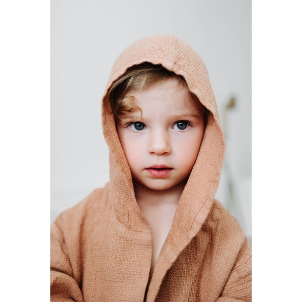 Dziecięcy pomarańczowy lniany szlafrok Linen Tales Nature, vel. 122-128-image-3