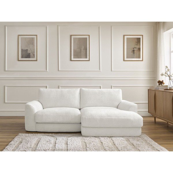 Biały narożnik z tkaniny szenilowej (prawostronny/z szezlongiem) Leonore – Bobochic Paris-image-1