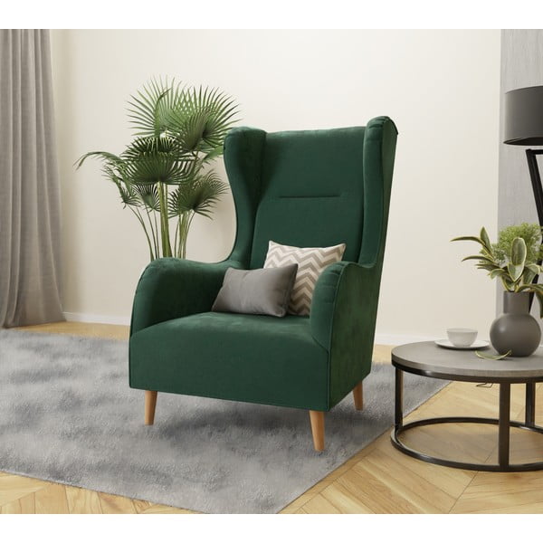 Ciemnozielony aksamitny fotel typu uszak Carole – Ropez-image-3