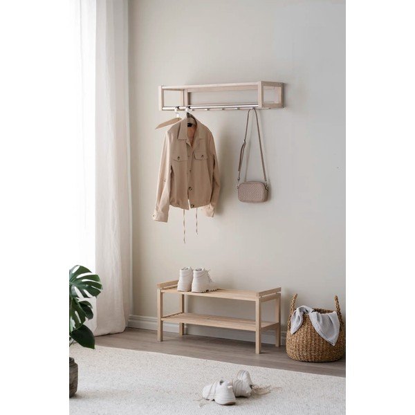 Naturalny wieszak ścienny z litego drewna dębowego z półką Confetti – Rowico-image-3