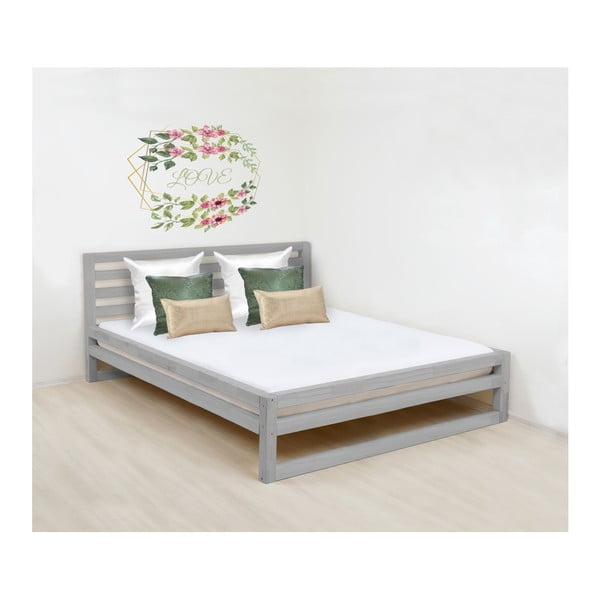 Szare drewniane łóżko 2-osobowe Benlemi DeLuxe, 200x180 cm