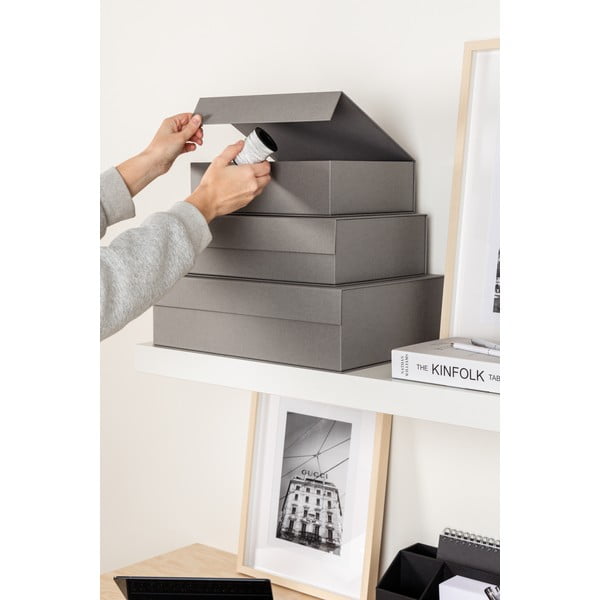 Szare kartonowe pojemniki zestaw 3 szt. z pokrywką 42,5x29,5x13 cm Kian Paper Laminate – Bigso-image-2