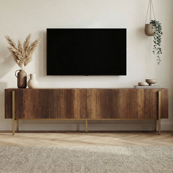 Szafka pod TV w dekorze orzecha w ciemnym naturalnym kolorze 180x45x30 cm Nexus – Kalune Design-image-3
