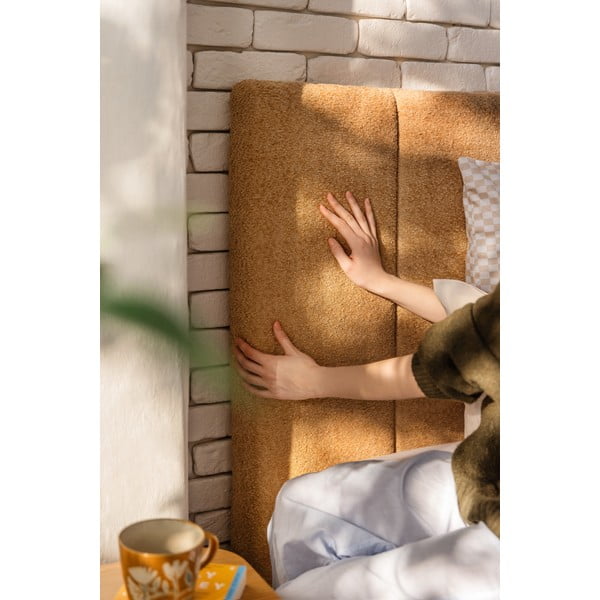 Musztardowe tapicerowane łóżko dwuosobowe ze schowkiem i stelażem 180x200 cm Thessa Bold Line – Bonami Selection-image-3