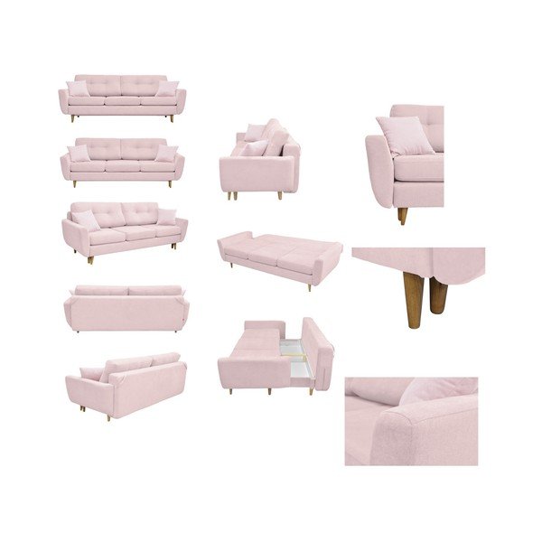Różowa sofa rozkładana z jasnymi nogami Mazzini Sofas Rose-image-1