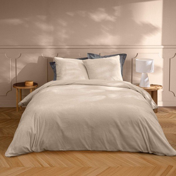 Beżowa flanelowa pościel dwuosobowa 3-częściowa 240x220 cm Flanela – douceur d'intérieur-image-1