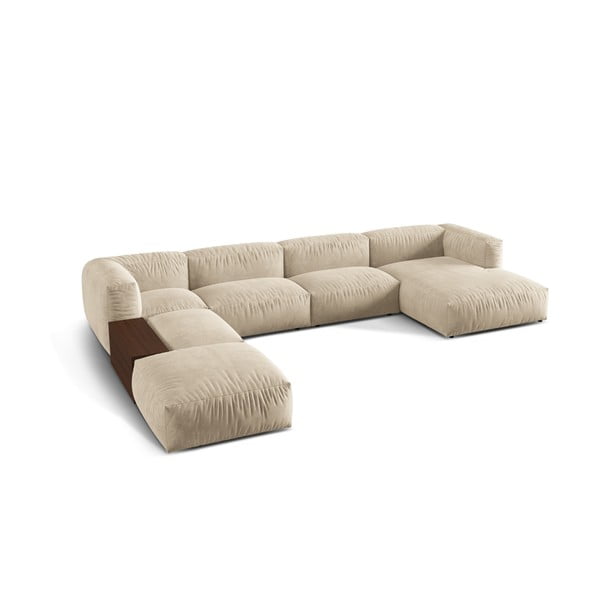 Beżowy aksamitny narożnik modułowy (lewostronny/w kształcie litery U) Martina – Micadoni -image-2