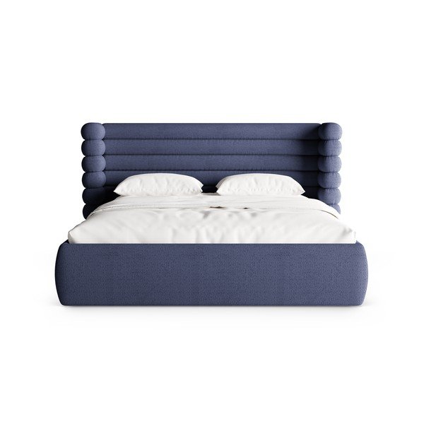 Niebieskie tapicerowane łóżko dwuosobowe ze schowkiem i stelażem 200x200 cm Mount – Micadoni -image-4