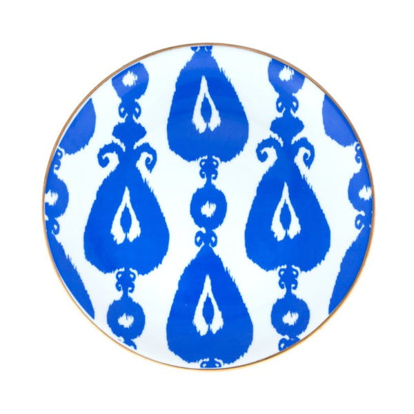 Niebiesko-biały talerz porcelanowy Vivas Ikat Bead, Ø 23 cm