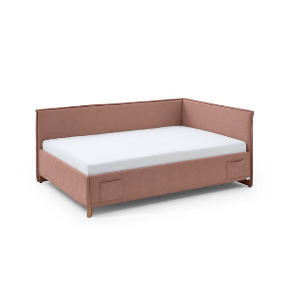 Różowe tapicerowane narożne łóżko dziecięce ze schowkiem ze stelażem 140x200 cm Fun – Meise Möbel