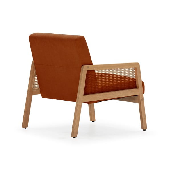 Ceglasty sztruksowy fotel z plecionką Debra – Marckeric-image-4